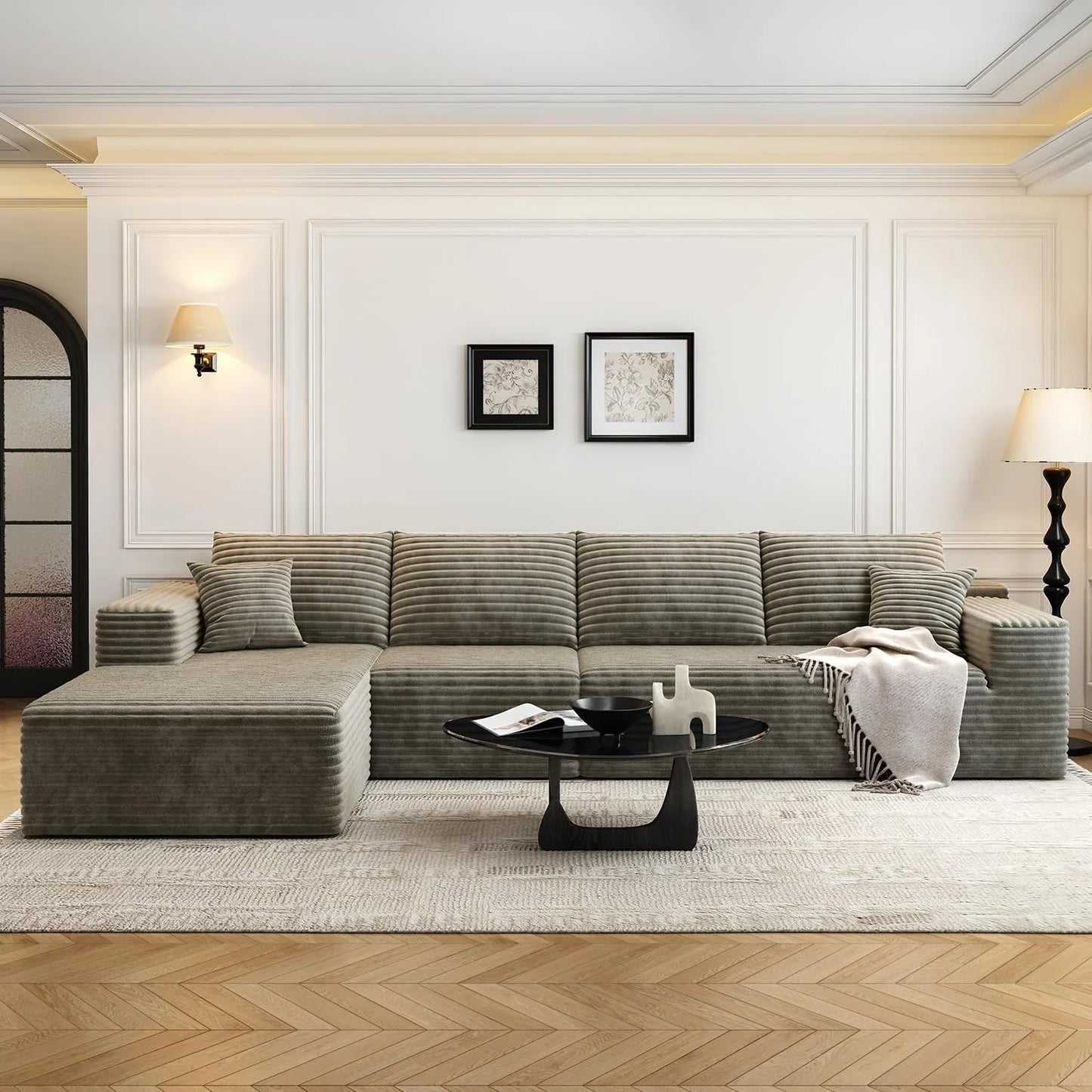 107.5 In. Cloud Modular Sectional Sofa Couch With L-Shape Chaise, Modern Minimalist Upholstered Couches For Living Room Bedroom