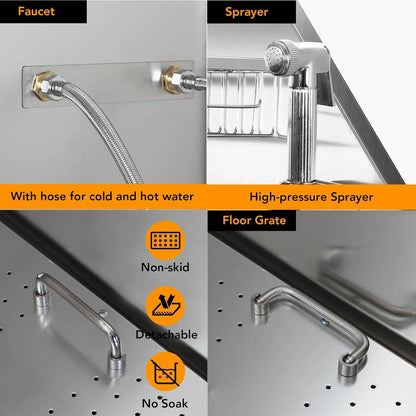 50 In. Dog Wash Bathtub, Pet Wash Station, Professional Stainless Steel Dog Grooming Tub With Ramp, Faucet, Sprayer, Drain Kit, Right Door