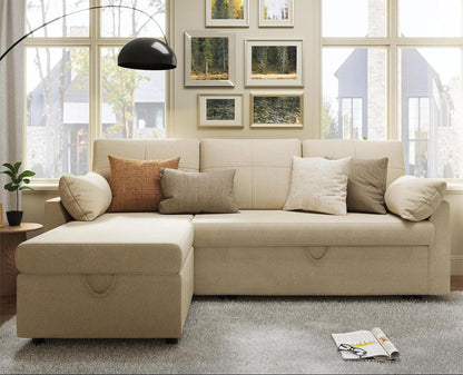VanAcc Sofa Bed, Sleeper Sofa With Storage Chaise 2-in-1 Pull Out Couch Living Room