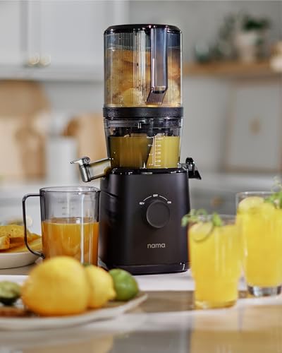 Nama J2 Cold Press Juicer, Self Feeding For Hands Free Operation With Wide Mouth Hopper For Whole Recipe Loading