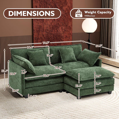111.4 In. L-Shaped Modern Sofa Modular Cloud Sofa Ottoman 4-Seater Chenille Deep Seat Sofa