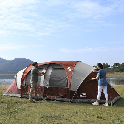 Campros Cp Tent 12-Person-Camping-Tents, 3 Room Family Tents, Waterproof Windproof Family Tent With Top Rainfly, 6 Large Mesh Windows