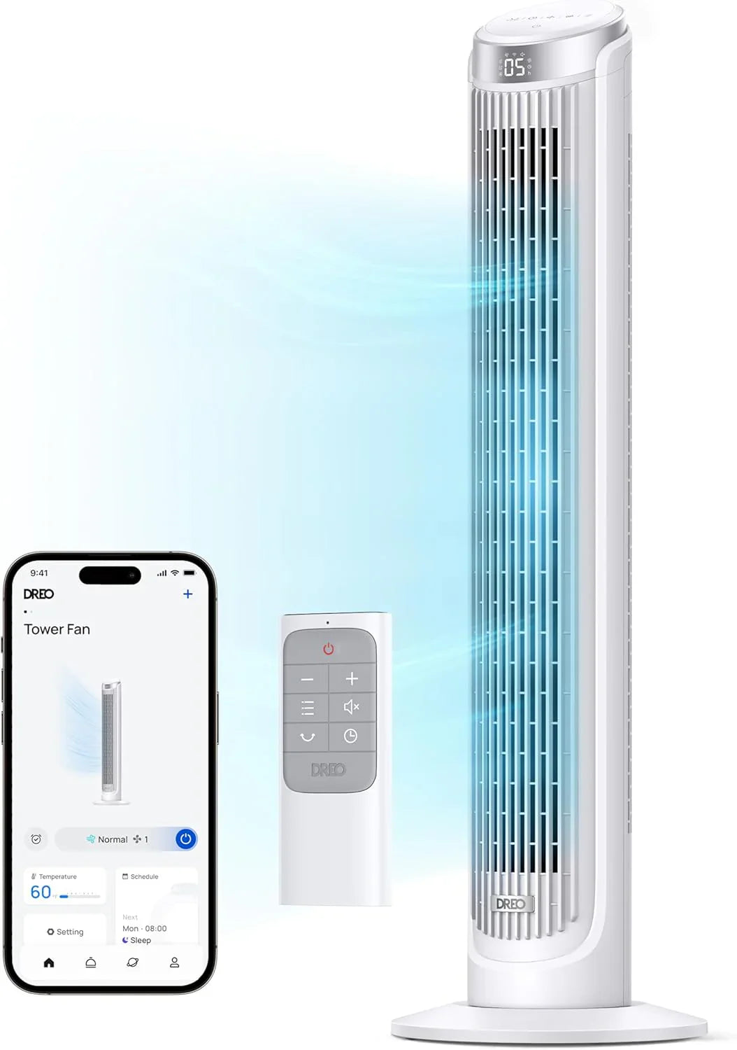 Dreo Smart Tower Fan For Bedroom, Standing Fans For Indoors, 90掳 Oscillating, 26 Ft./S Velocity Quiet Floor Fan With Remote, 12H Timer
