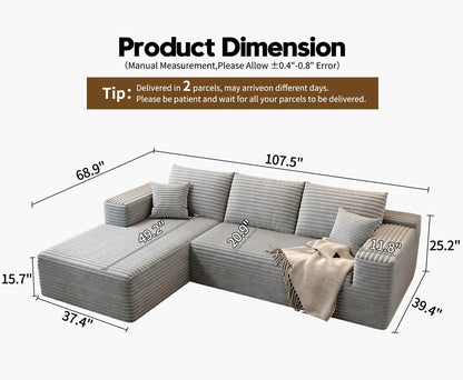 107.5 In. Cloud Modular Sectional Sofa Couch With L-Shape Chaise, Modern Minimalist Upholstered Couches For Living Room Bedroom