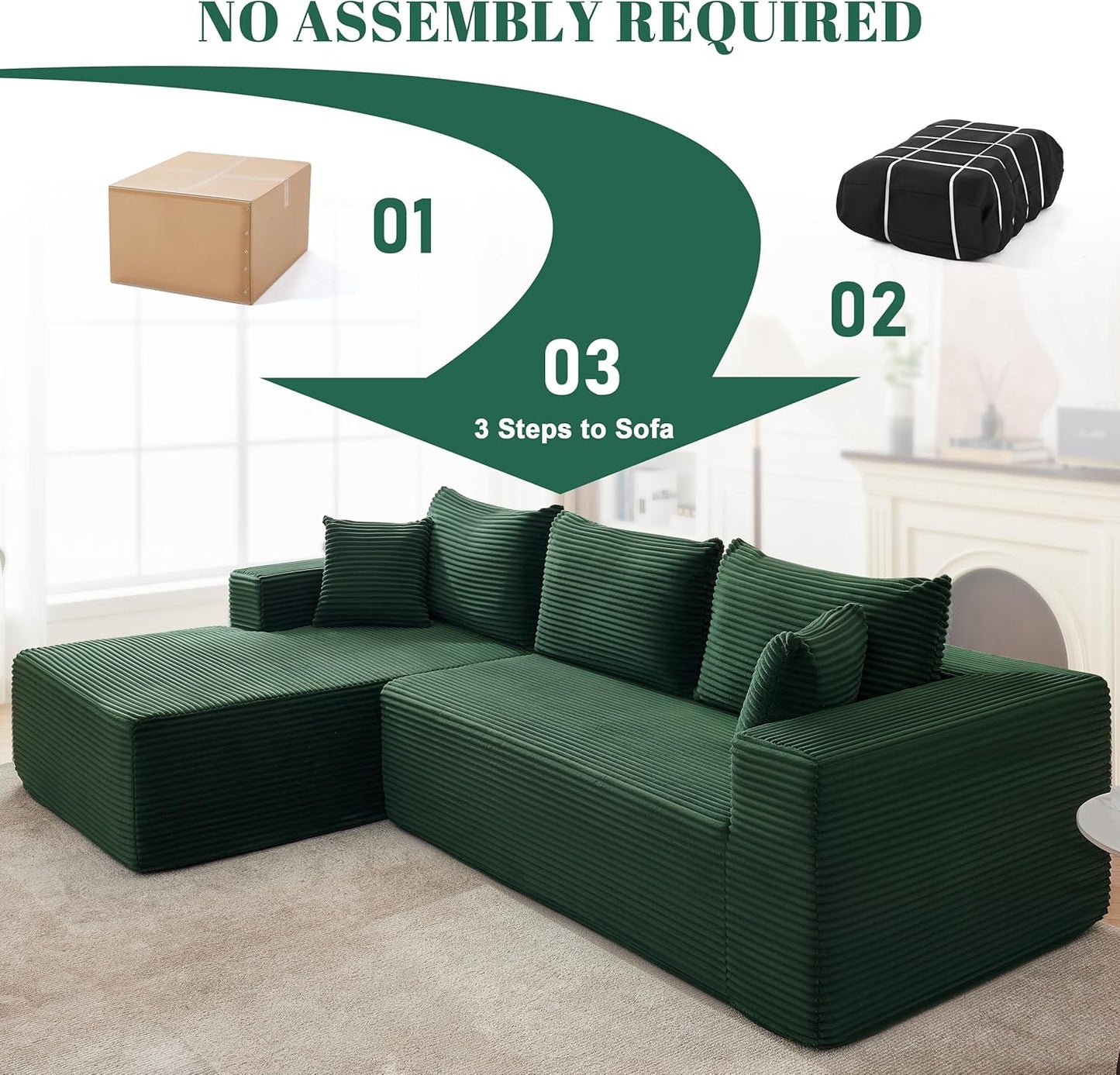 110 Cloud Sectional Couch, Boneless Sofa For Living Room Modular Sectional Sofa With Deep Seat