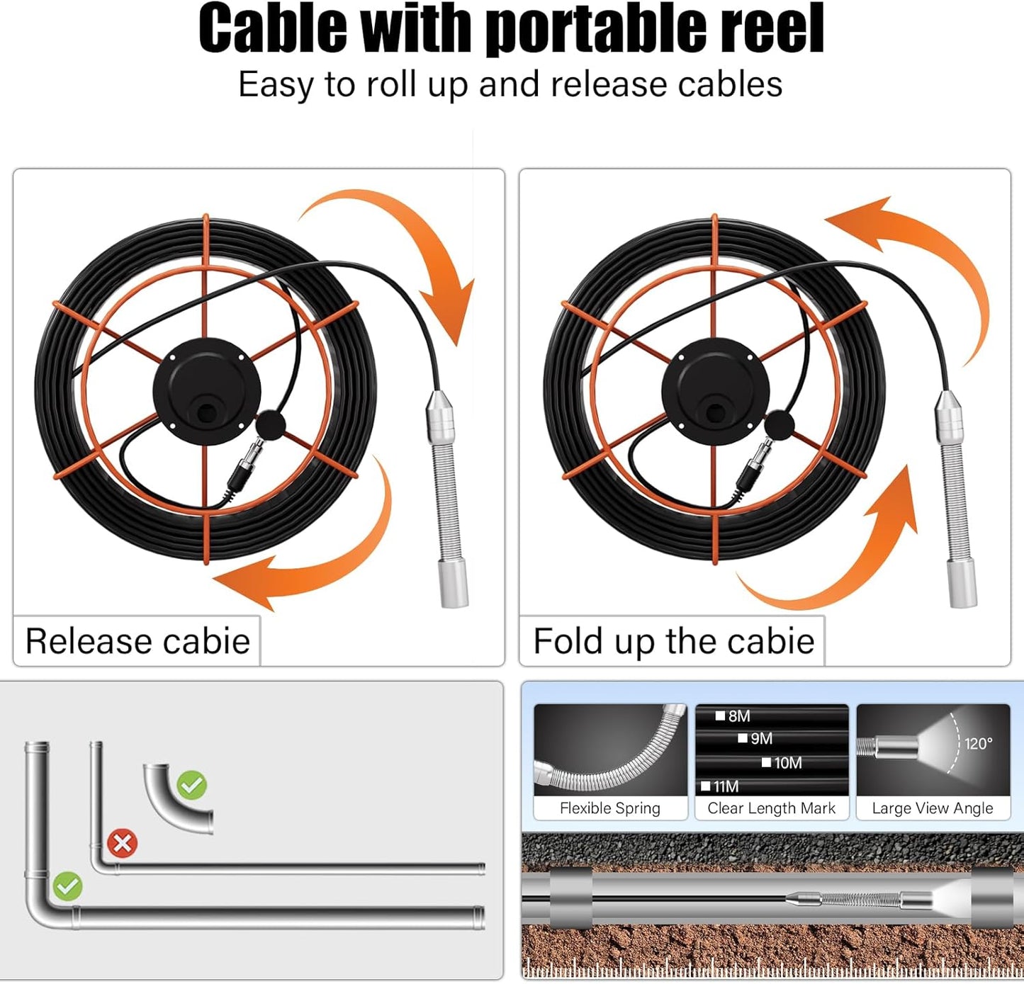 Sewer Inspection Camera, 100 Ft., DVR, Audio, 4.3 In. Screen