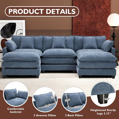 Ihanherry 146 In. U-Shaped Modern Sofa Modular Sectional Cloud Couch With 2 Ottoman