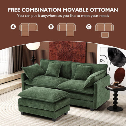 111.4 In. L-Shaped Modern Sofa Modular Cloud Sofa Ottoman 4-Seater Chenille Deep Seat Sofa