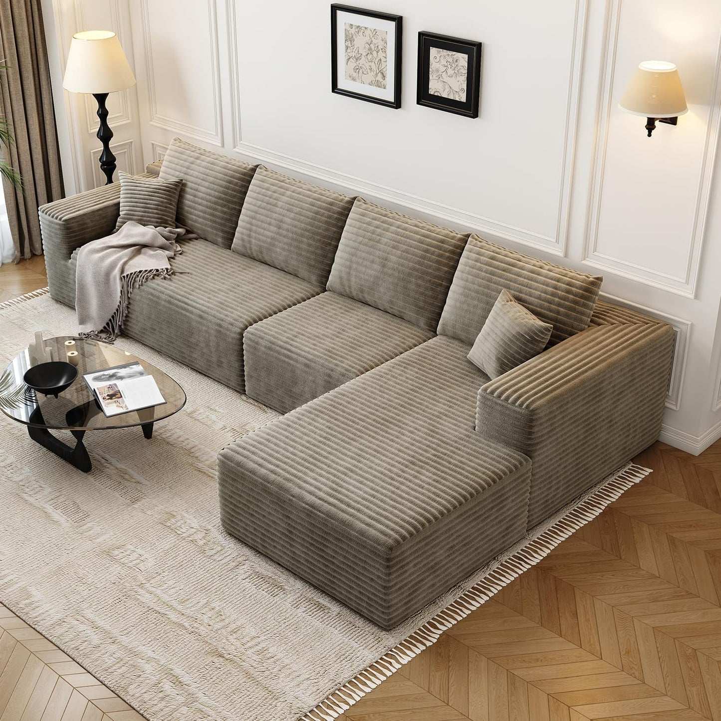 107.5 In. Cloud Modular Sectional Sofa Couch With L-Shape Chaise, Modern Minimalist Upholstered Couches For Living Room Bedroom