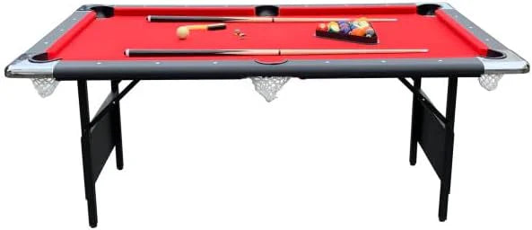 6 Ft. Portable Pool Table, Adults Folding Billiards Tables For Game Room With Easy Foldable Storage, Includes Full Set Of Billiard Balls, Cues