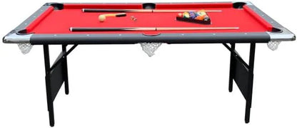 6 Ft. Portable Pool Table, Adults Folding Billiards Tables For Game Room With Easy Foldable Storage, Includes Full Set Of Billiard Balls, Cues