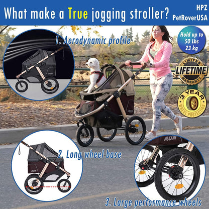 Jogging Sports Stroller With Comfort Rubber Wheels/Zipper-Less Entry/1-Hand Quick Fold/Aluminum Frame For Small/Medium Dogs Cats And Pets, Green Camo