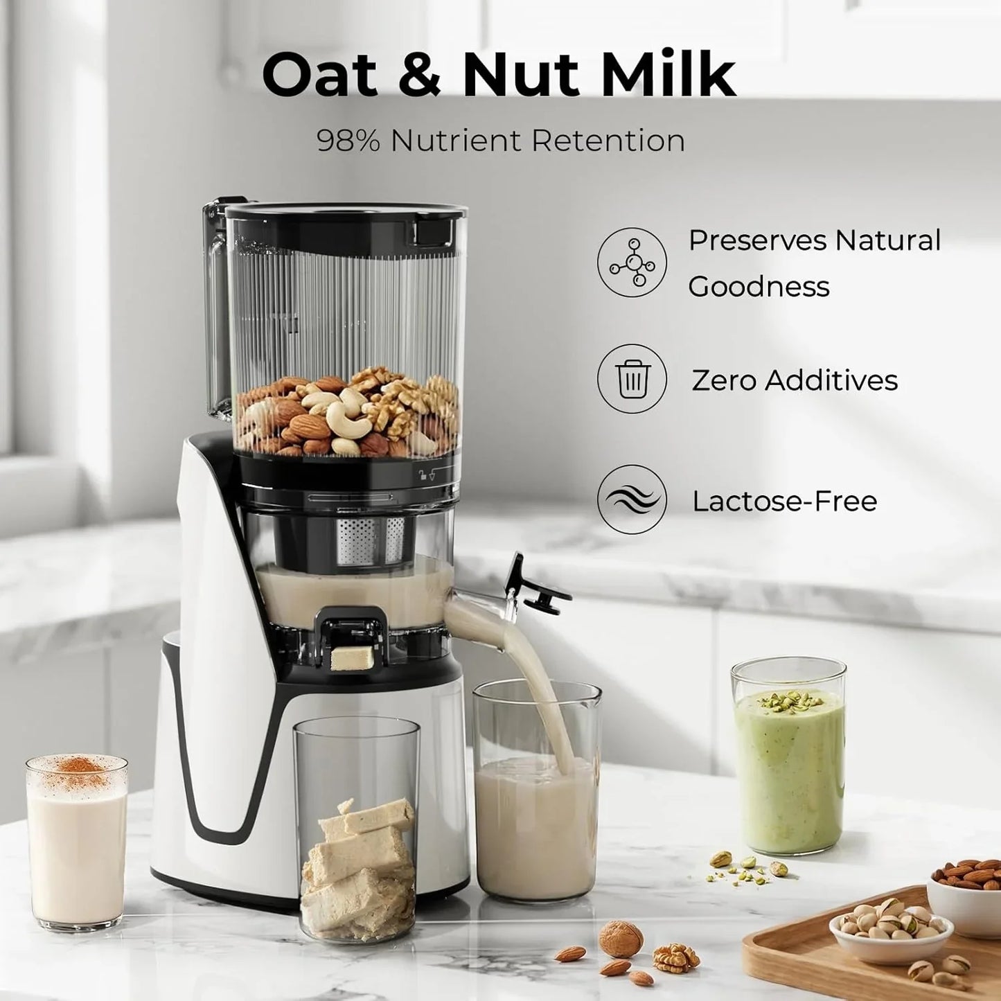 EanOruus Juicer Machines, 3-in-1 Cold Press Juicer With Extra Large Chute 100 Oz Large Capacity