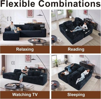 Cloud Section Sofa With L-Shaped Recliner Modern Modular Sofa Built-In Cup Holder