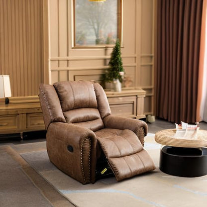 Canmov Leather Recliner Chair, Classic And Traditional Manual Recliner Chair With Comfortable Arms And Back Single Sofa For Living Room, Nut Brown