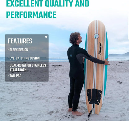 Thurso Surf 7/8 Ft. Soft Top Foam Beginner Surfboard For Adults And Kids Perfect Longboard For Surfing Beach Fun And Water Sports Lightweight