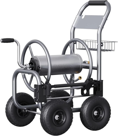 Hose Reel Cart, Hose Cart With Wheels Heavy Duty, Industrial Hose Reels For Outside, 250-Feet Of 5/8 In. Hose Capacity, Hose Guide Pre-Installed