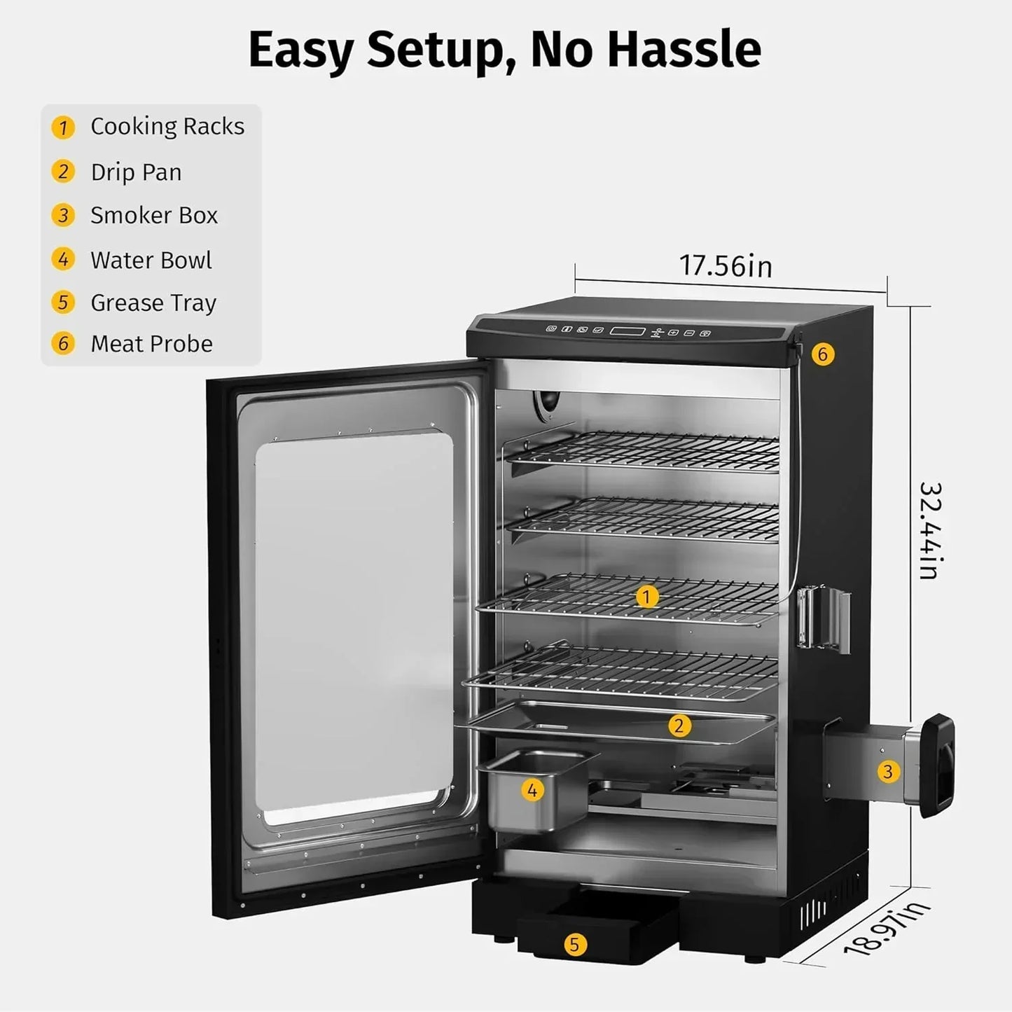 East Oak 30 In. Outdoor Electric Smoker Built-In Meat Probe Smokes Up To 6 Times Longer
