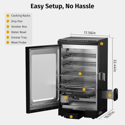 East Oak 30 In. Outdoor Electric Smoker Built-In Meat Probe Smokes Up To 6 Times Longer