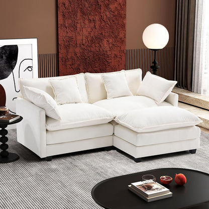 111.4 In. L-Shaped Modern Sofa Modular Cloud Sofa Ottoman 4-Seater Chenille Deep Seat Sofa