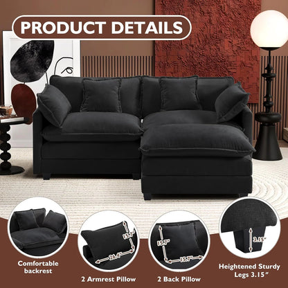 Ihanherry 146 In. U-Shaped Modern Sofa Modular Sectional Cloud Couch With 2 Ottoman