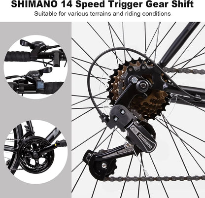 Weize Road Bike, 700C Wheel City Commuter Bicycle, Shimano 14 Speed Drop Bar, Racing Adult Bike With Caliper Brakes, High-Carbon Steel Hybrid Bikes