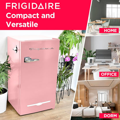 Frigidaire Retro Bar Fridge 3.2 Cu. Ft., Pink/Coral, Compact With Bottle Opener, Adjustable Thermostat And Shelves
