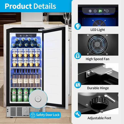 Beverage Refrigerator Cooler- 126 Can Mini Fridge Glass Door For Drinks Soda Beer Wine- Small Refrigerator For Office Bedroom Home Bar