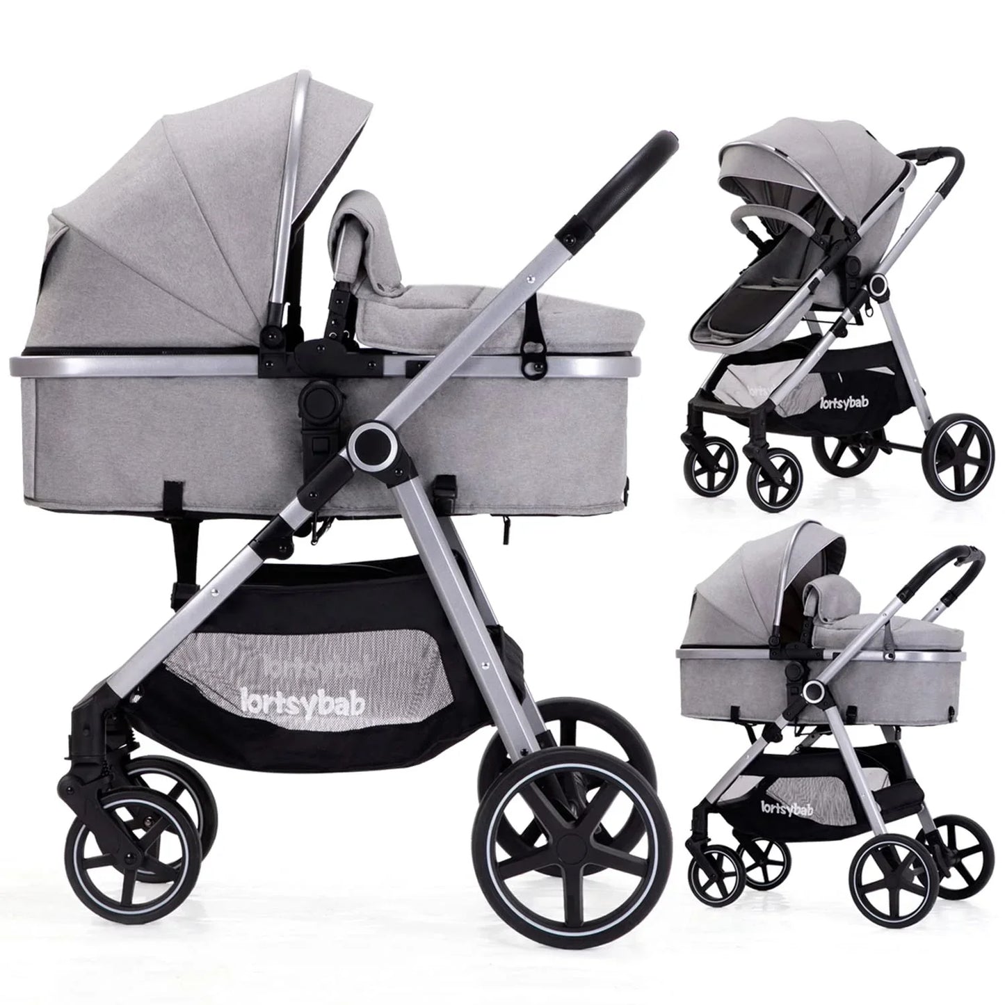 Lortsybab 2-in-1 Baby Stroller Folding Infant Newborn Pram Stroller With Reversible Seat