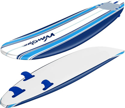 Wavestorm- Classic Soft Top Foam 7 Ft. Surfboard Surfboard For Beginners And All Surfing Levels Complete Set Includes Leash And Multiple Fins