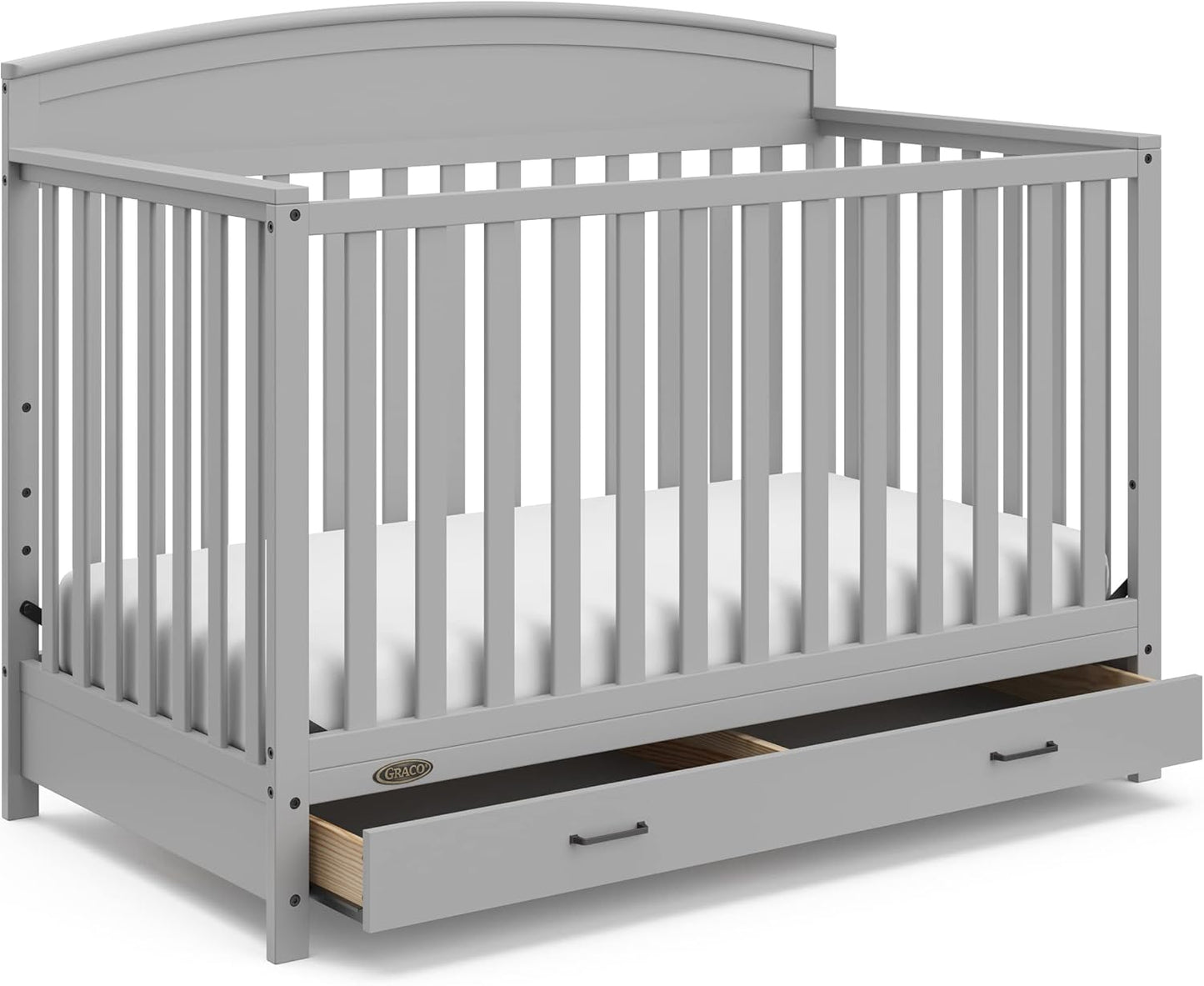 5-in-1 Convertible Baby Bed, With Drawers, White- Green Guardian Gold Certification, Built-In Baby Bed Storage Drawer, Convertible To Toddler Bed