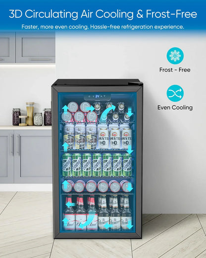 Beverage Refrigerator Cooler- 126 Can Mini Fridge Glass Door For Drinks Soda Beer Wine- Small Refrigerator For Office Bedroom Home Bar