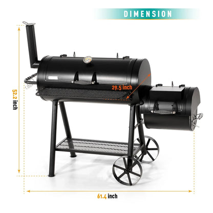 941 Sq. In. Overlarge Bbq Charcoal Grill With Offset Smoker, Black