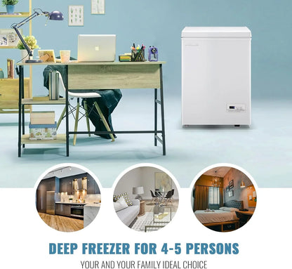Chest Freezer 5.0Cubic Feet Deep Freezer Freestanding Freezers Removable Stainless Steel Basket