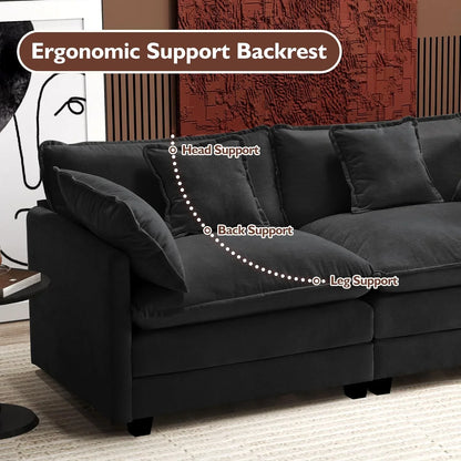 111.4 In. L-Shaped Modern Sofa Modular Cloud Sofa Ottoman 4-Seater Chenille Deep Seat Sofa