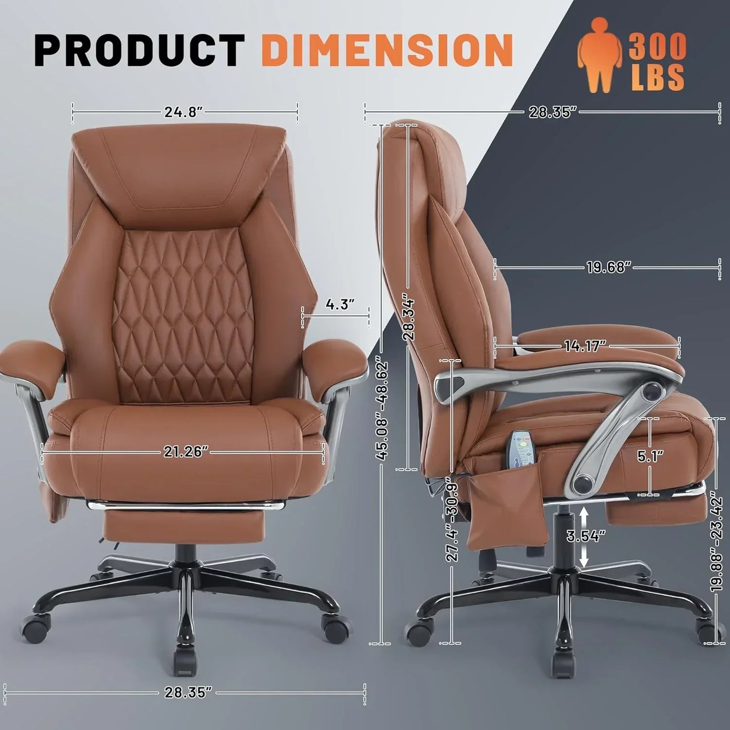 Massage Office Chair With Heating And Footrest Ergonomic Executive Reclining Office Chair