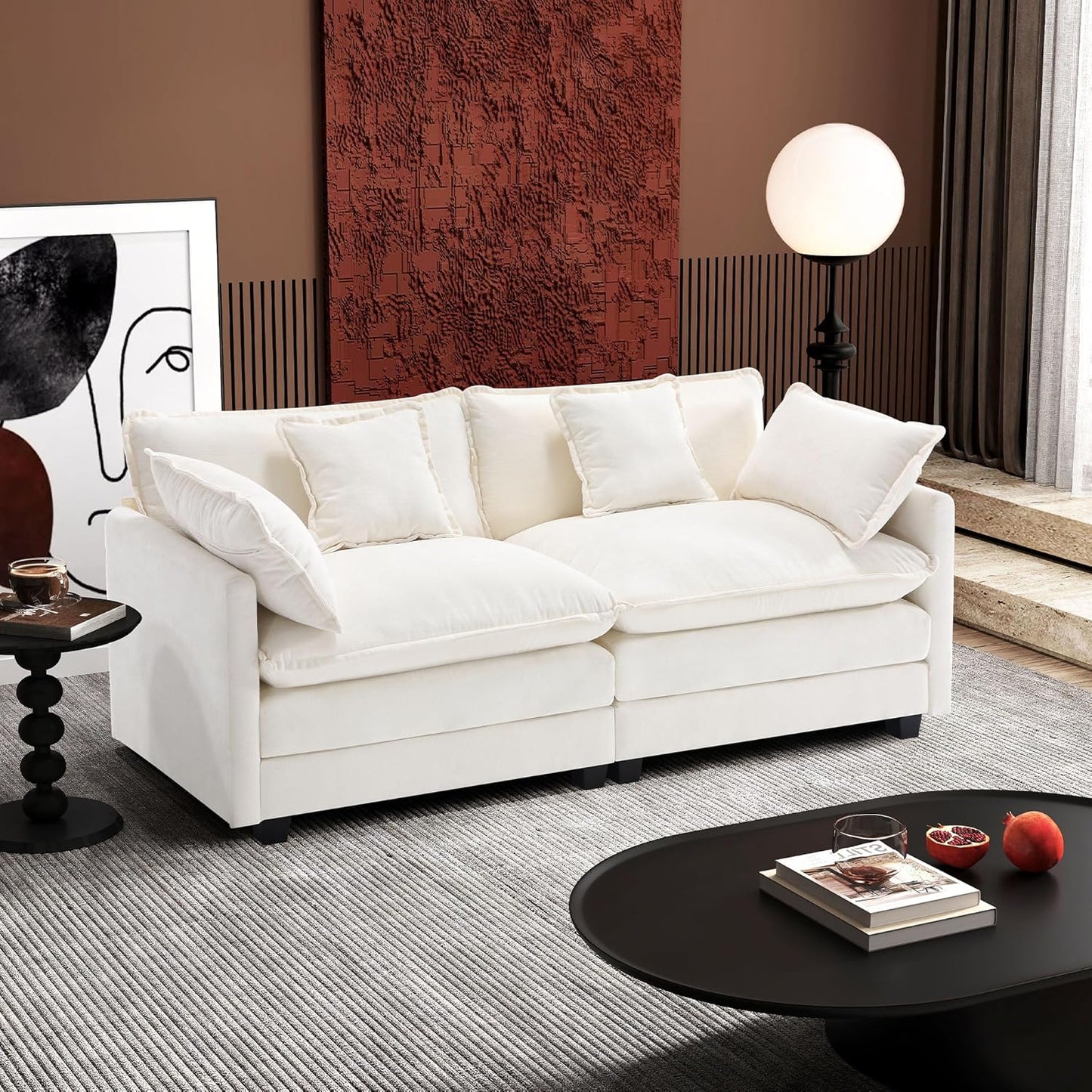 111.4 In. L-Shaped Modern Sofa Modular Cloud Sofa Ottoman 4-Seater Chenille Deep Seat Sofa