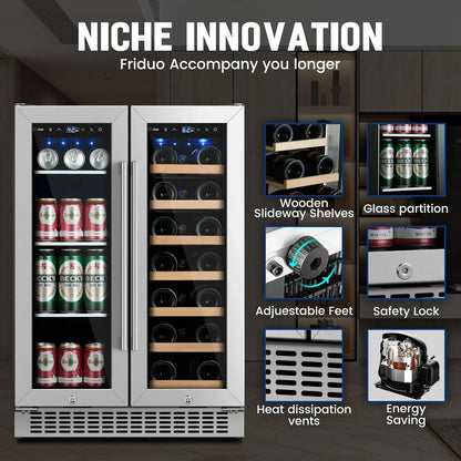 24 In. Dual Zone Beverage Refrigerator 30 Bottles 82 Cans Wine Fridge Built-In Or Freestanding
