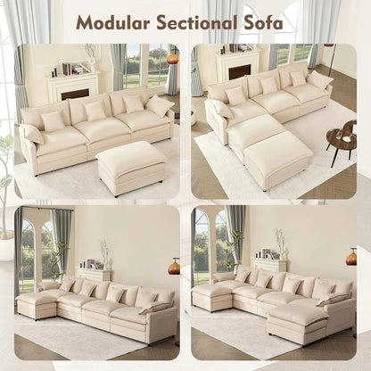 108 In. U Shape Sofa Sectional Sofa Comfortable Cloud Sofa With Removable Footstool