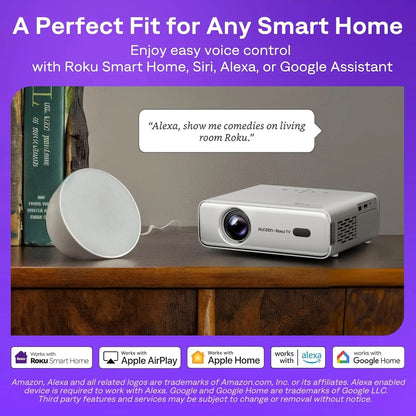 Aurzen Roku TV Smart Projector With Wi-Fi And Bluetooth, Roku Streaming Experience Built-In