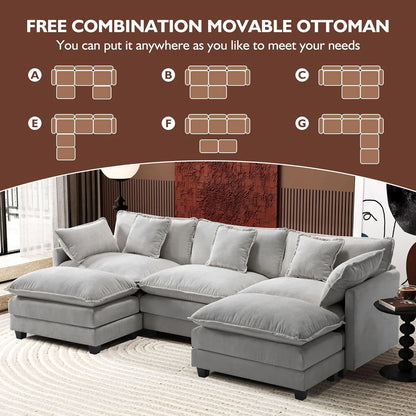 Ihanherry 146 In. U-Shaped Modern Sofa Modular Sectional Cloud Couch With 2 Ottoman