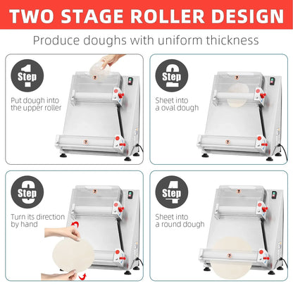 Commercial Pizza Dough Roller Sheeter, Max 16, Automatic 370W Electric Pizza Dough Roller, Stainless Steel, Suitable For Noodle