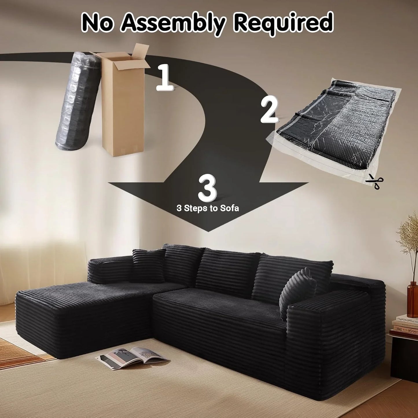 Ovios 104 In. Cloud Sectional Couch With L-Shape Chaise, Modern Modular Sofa With Deep Seat, Upholstered Couches For Living Room Bedroom