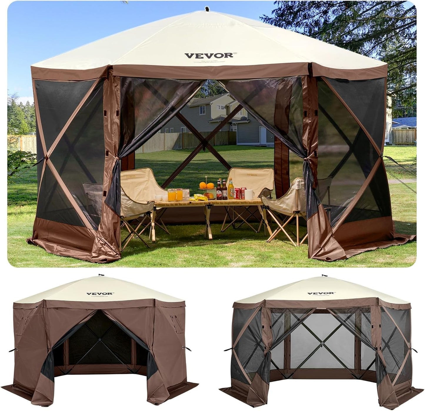 Vevor 12x12ft Pop Up Gazebo Tent With Mosquito Netting, 6 Removable Wind Panels