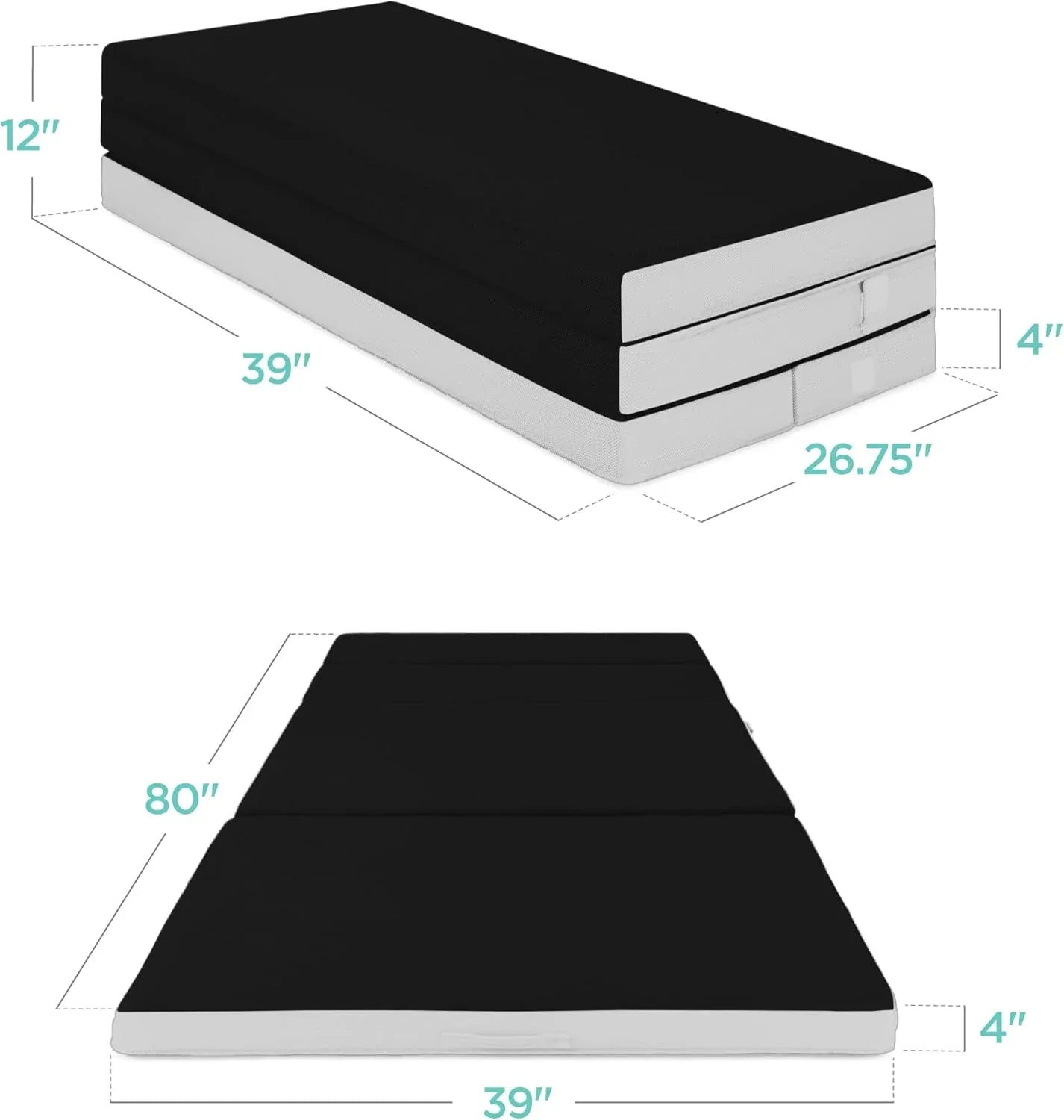 Best Choice Products 4 In. Portable Queen-Size Mattress, Tri-Fold Mattress For Camping, Guest, Toddler, Foam Plush w/Carry Case- Grey