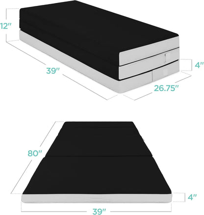 Best Choice Products 4 In. Portable Queen-Size Mattress, Tri-Fold Mattress For Camping, Guest, Toddler, Foam Plush w/Carry Case- Grey