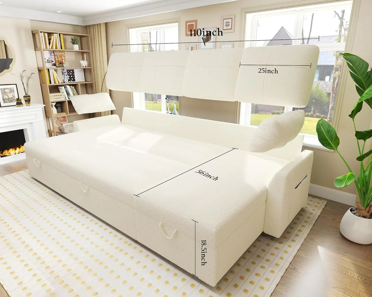 VanAcc Sofa Bed, Sleeper Sofa With Storage Chaise 2-in-1 Pull Out Couch Living Room