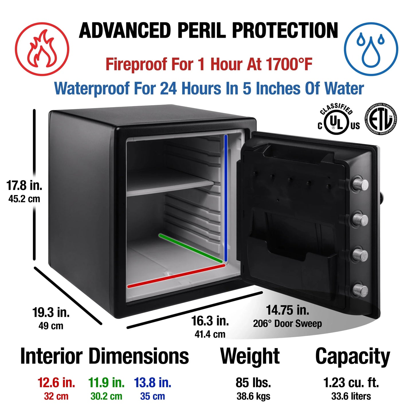 SentrySafe SFW123CS Fire-Resistant Safe And Waterproof Safe With Dial Combination Lock 1.23 Cu. Ft