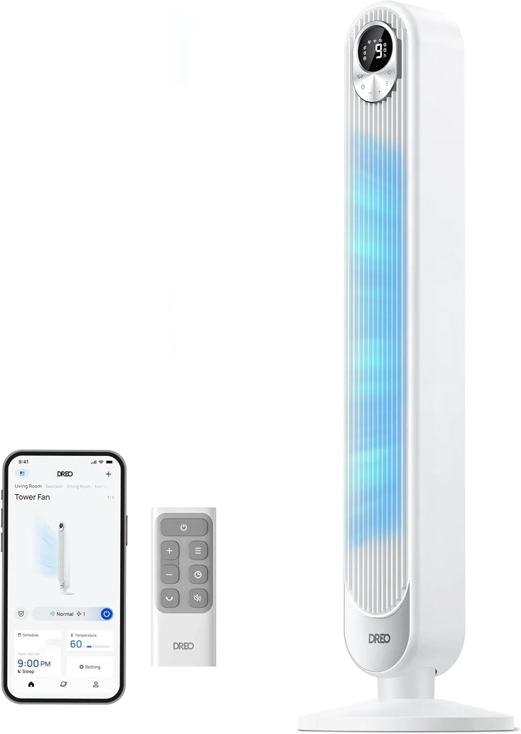Dreo Smart Tower Fan WiFi Voice Control, Works With Alexa/Google, Floor Standing Bladeless Oscillating Fan With Remote, 6 Speeds, 4 Modes