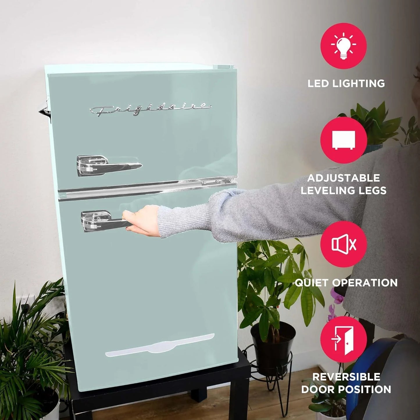Frigidaire Retro Mini Fridge With Freezer Side Bottle Opener-Small 2 Door Refrigerator Office Bar